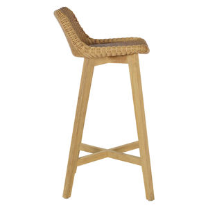 Tabouret de bar moderne en teck et en rotin synthétique avec repose-pieds pour les projets de café, de restaurant et d'hôtellerie - Product Image 6