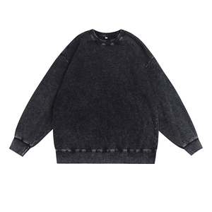 Sweat-shirts vintage surdimensionnés pour hommes, effet délavé, uni, manches longues, col rond, streetwear unisexe, pull déchiré, OEM - Product Image 2