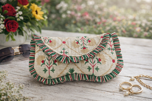 Étui à lunettes de soleil matelassé blanc à fleurs Shree Balajee pour femmes |   Pochette pour lunettes en coton doux faite à la main, modèle Q P-1 - Product Image 1