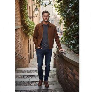 Chaqueta de Motociclista de Cuero Gamuza Marrón para Hombre, Cuello Camisero, Estilo Casual para Uso Diario, Invierno, Color Sólido, Prenda Exterior de Moda, Personalizada, Talla 3XL - Product Image 4