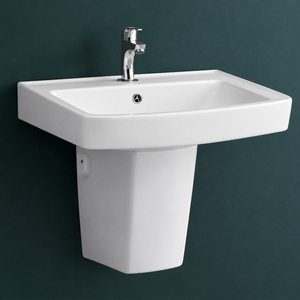LORAS <b>SET</b> Wall Mount Rectangular Pedestal Washbasin Drainer Single Hole Lever Faucet Minimalist Design Easy Clean <b>Hand</b> <b>Washing</b> - Product Image 3