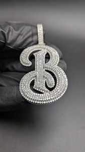 จี้เพชรโมอิสซาไนต์รูปตัวอักษร B แบบเขียนลายมือ ประดับเพชรเต็มตัว สำหรับงานปาร์ตี้ฮิปฮอป  ทำจากเงินแท้ 925  จี้และเครื่องประดับคุณภาพสูง - Product Image 2