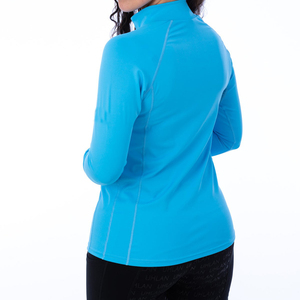 <b>Women's</b> Blue <b>Long</b> <b>Sleeve</b> Zip-Up <b>Polo</b> <b>Shirt</b> Solid Color Casual Style Quick Dry Knitted 100% Polyester Regular Length - Product Image 2