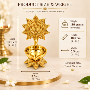 Handcrafted Lotus Backrest Brass Diya Standing Brass Oil Lamp Traditional Indian Pooja Deepam Decorative Oil Burner for <b>Mandir</b> - Product Image 5