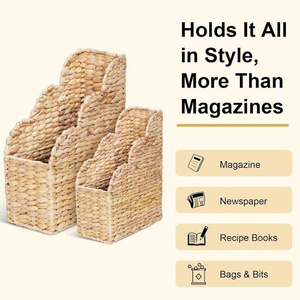 Porta Revistas de Jacinto de Agua con Borde Festoneado, Cestas de Almacenamiento Tejidas a Mano Naturales, Juego de 2 para Libros, Decoración del Hogar y Oficina - Product Image 2