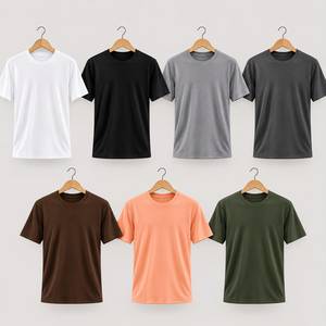 <b>Men's</b> <b>Black</b> O-Neck Short Sleeve <b>Slim</b> Solid Plain Dyed Casual Jersey T-<b>Shirt</b> 100% Polyester Anti-Shrink Anti-Wrinkle 140 Grams - Product Image 6