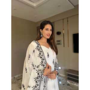 Conjunto de traje Anarkali de georgette blanco para mujer, bordado, talla M [38], Urban Couture, 1500g, UC-341 - Product Image 2