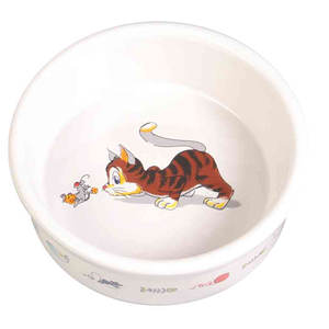Ciotola in Ceramica Bianca da 0,2 L per Animali Domestici con Stampa Decorativa, 12 cm - Product Image 1