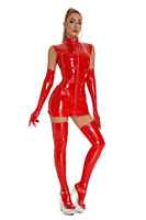 Frühlings-Neuheit Sexy Damen Glänzendes PU-Leder Kleid mit Frontreißverschluss Wet-Look Pole Dance Latex Catsuit Nachtclub Party Clubwear
