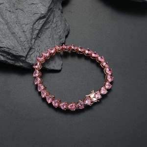 Pulsera de tenis con corazón completo, rosa dulce, cadena de muñeca femenina, corazón tallado en tres colores, rosa suave, joyería fina - Product Image 2