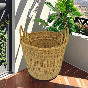 Eco-friendly Round Brown Rattan <b>Woven</b> <b>Basket</b> Versatile for planters waste bins and storage. Ideal for homes restaurants hotels - Product Image 3