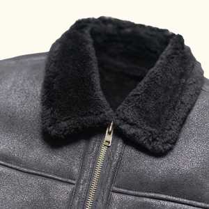 Wholesale Customize Genuine Sheep <b>Shearling</b> Leather Coat OEM Leather <b>Shearling</b> Winter Black Real Sheepskin B3 <b>Bomber</b> <b>Jackets</b> - Product Image 2