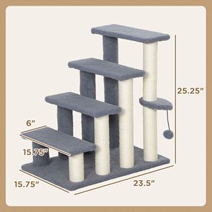 Tiragraffi per Gatti Grigio a 4 Livelli con Pali in MDF, Struttura per Arrampicata per Letti Alti e Divani, Confezionato in Cartone - Product Image 3