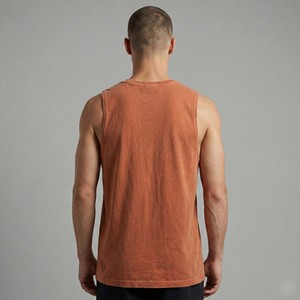 Vintage <b>Rust</b> Orange Pigment Dyed Tank <b>Top</b> Men's Worn-In Blank Muscle Tee Oversized Streetwear & Gym Workout Shirt - Product Image 3