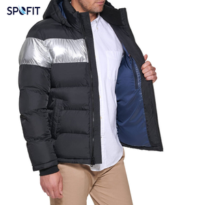 SPOFIT <b>Top</b> Selling <b>Men</b> Winter Coated Puffer Jacket Front Custom Logo Stand Collar <b>Hooded</b> Waterproof Breathable Windproof Plaid - Product Image 4