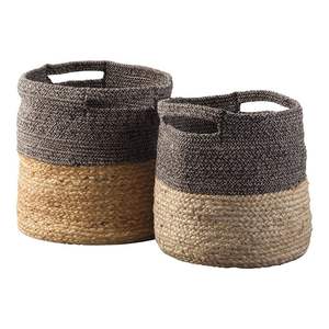 Decorative Handmade Natural Rattan & Jute Eco-Friendly Storage <b>Basket</b> Handle <b>Large</b> Woven Multi-Purpose Organizer for Blankets - Product Image 2