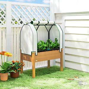 PE Greenhouse Cover 35 X 22 X 47 Inch Sand Outdoor Raised Garden Bed Planter <b>Box</b> for <b>Herbs</b> and Vegetables - Product Image 2