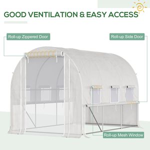 Invernadero tipo túnel de 10FT X 7FT X 7FT para exteriores, con cubierta de PE antidesgarro, puertas blancas con cremallera y ventanas de malla, para jardín o vivero. - Product Image 4