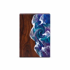 Urne funéraire en bois, boîte commémorative en résine, art vague bleu-vert, souvenir pour adulte - Product Image 1