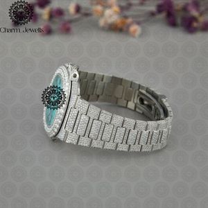 Reloj de Lujo para Hombre Charm Jewells, Caja de Acero Inoxidable de 40 mm, Detalles de Diamantes, Movimiento Mecánico Analógico, Fecha Automática, Botón de Presión - Product Image 3