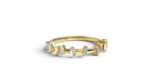 Anillo de Diamantes Baguette de Oro de 18K, Banda de Eternidad Alternante con Diamantes Dispersos, Anillo de Boda Apilable Tipo Confeti, Joyería Fina para Mujer - Product Image 1