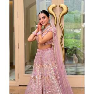 Hermoso trabajo de bordado multihilo Lehenga Choli para fiestas indias y paquistaníes - Product Image 6