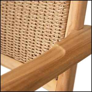 Chaise de salle à manger moderne en teck pour extérieur avec assise et dossier en rotin PE – Mobilier commercial pour terrasses de restaurants et cafés – Vente en gros - Product Image 5