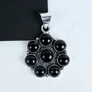 Colgante de Flor de Ónix Negro Natural, Chapado en Plata de Ley 925, Joyería de Racimo de Piedras Múltiples, Collar de Moda al por Mayor - Product Image 2