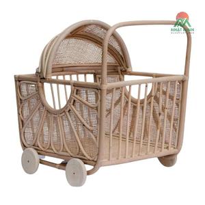 Boho-style woven rattan <b>pull</b>-along <b>cart</b>, large capacity, handcrafted rattan toy basket, rattan storage basket for children, phot - Product Image 2