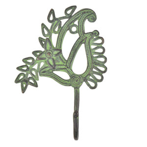 Crochet mural en métal ajouré à motif de feuilles artistique, finition laiton vert vintage, crochet décoratif utilitaire pour couloir et chambre - Product Image 6