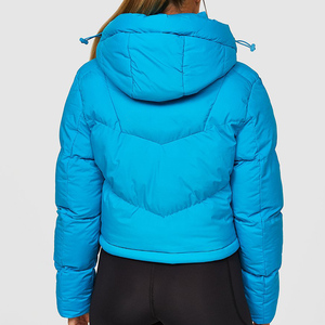 Top Seller <b>Women</b> Hooded Crop Puffer <b>Jackets</b> Winter Warm Thick <b>Zip</b>-<b>Up</b> Solid Color Full Sleeve Short Length Nylon Puffer <b>Jacket</b> - Product Image 3