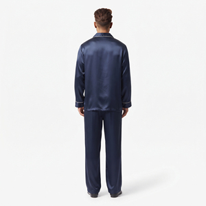 Ensemble de pyjama décontracté pour homme en satin, style streetwear, avec boutons, 100 % soie, manches longues, taille mi-cordon, jambe large, pour l'hiver - Product Image 2