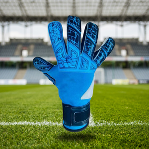 Gants de gardien de but de football en néoprène bleu de qualité supérieure, design personnalisé, avec sangle élastique en latex allemand de 4 mm, coupe moyenne - Product Image 4
