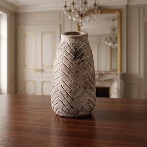 Rustic <b>Ceramic</b> <b>Vase</b> With Chevron Pattern Glazed Finish Handmade Tabletop Decor - Product Image 3