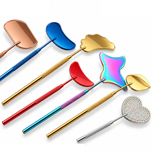 Handheld <b>Makeup</b> <b>Mirror</b> Set Colorful Metal Shapes Portable Beauty Tool Single Side Gold Plated Finish - Product Image 1