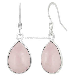 Boucle d'oreille en pierre précieuse de quartz rose, boucle d'oreille en pierre précieuse de forme ovale, boucle d'oreille en argent sterling 925, cadeaux d'anniversaire pour elle - Product Image 3