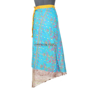 New Gypsy Hippie <b>Boho</b> Indian Retro Paisley Silk Casual Wrap 2 Layer Reversible Magic Silk Saris Wrap Long <b>Skirt</b> 100 Ways to Wear - Product Image 2