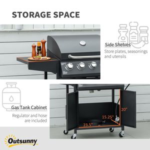 Barbecue a Gas Propano da Esterno 52 Pollici con 4+1 Bruciatori, Carrello in Acciaio Nero, Bruciatore Laterale, Griglia Riscaldante, Accensione Automatica, Alimentazione a Carbone - Product Image 6