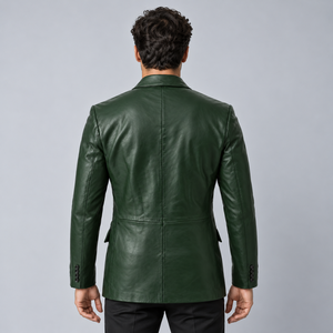 <b>Men's</b> Designer Forest Green <b>Leather</b> <b>Blazer</b> Double Breasted Peak Lapel Elegant Business Formal Suit Jacket Custom Made OEM - Product Image 3