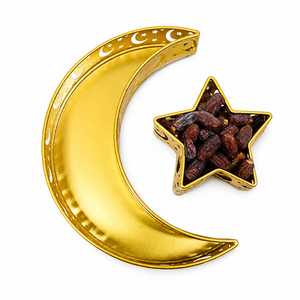 Plateau de service vintage en métal doré avec lune et étoile pour le Ramadan, ensemble de plats et plateaux à collations pour l'Aïd Moubarak, pour les fêtes islamiques et la maison - Product Image 6