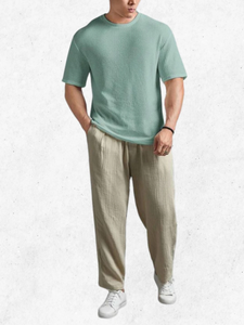 Safaa Manufacturer Custom Men's <b>Waffle</b> Knit T-<b>Shirt</b> Oversized Drop Shoulder Textured Blank Tee - Product Image 3