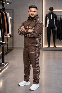 REXFIT SPORTS 2026 Custom <b>Men</b>’s Brown Nylon Tracksuit Set Full Zip Hooded <b>Jacket</b> and Pants Printed Panels Custom Sportswear - Product Image 6