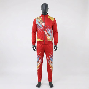 Survêtement de jogging unisexe rouge uni 2 en 1, fermeture éclair intégrale, col montant, style sportif décontracté, séchage rapide, polyester, vêtements d'hiver, poches latérales - Product Image 1