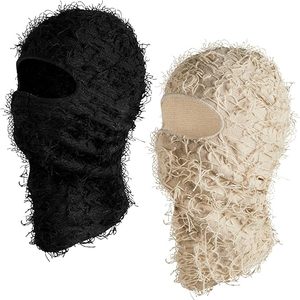 Wholesale Distressed Fashion Cotton Striped One Hole Ski Mask Beanie Winter Warm Knitted Face Cover - Product Image 1