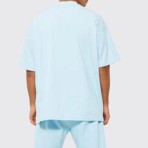 Camiseta de cuello alto para hombre, corte holgado y corto, manga corta, 100% algodón, formal, con lavado ácido, efecto desgastado por el sol, desgastada, tejida y transpirable - Product Image 2