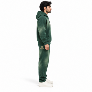 Ensemble de survêtement en molleton délavé pour homme, couleur unie, manches longues, décontracté, 100 % coton, respirant, écologique - Product Image 2
