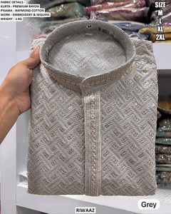 กูลนาอาร์ บันดานี เสื้อคุรตะปักลายดอกไม้แบบดั้งเดิมสำหรับผู้ชาย ผ้าเนื้อนุ่ม แห้งเร็ว ทรงปกติ ใส่ได้ทุกฤดู เหมาะสำหรับงานปาร์ตี้ รียอน คุรตะ - Product Image 3