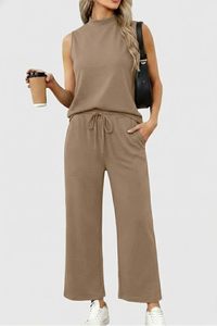 Ensemble deux pièces pour femmes, débardeur et pantalon, tenue coordonnée tendance, sans manches, vêtements d'été respirants, confortables, coupe décontractée - Product Image 2