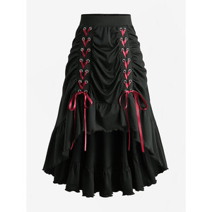 Costume de cosplay punk gothique, jupe trapèze superposée unie avec ceinture en PU amovible - Product Image 2