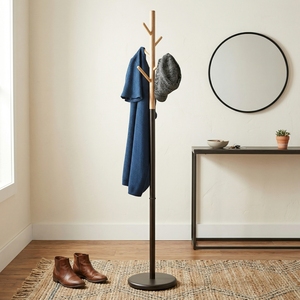 Modern Freestanding Wooden Coat <b>Rack</b> With 6 Hooks Scandinavian Design Stable Base For Entryway Home Furniture - Product Image 3